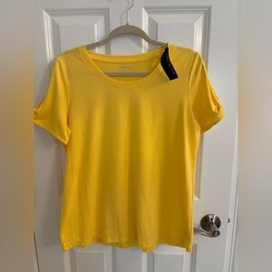 Kim Rogers Vibrant Yellow Short Sleeve Top With Open Sleeves NWT